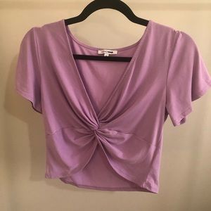 Pink V neck cropped blouse